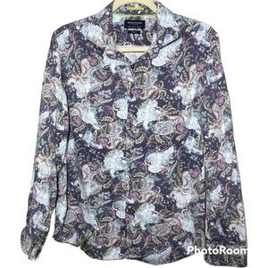 Mens Denim & Flower Purple Paisley Slim Fit Button Shirt L